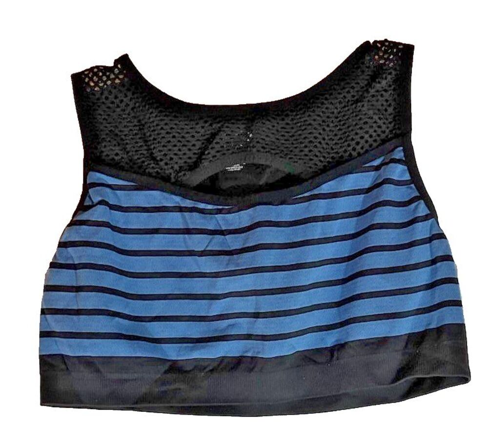 Under Control Womenβs Sports Bra Plus Size 1X Wireless Black /Blue Fish Net Top